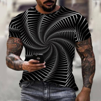 2023 newStreetwear Fashion Black And White Abstract 3d T Shirt MenWomen Casual Round Neck Short Sleeve Sports T-shirt