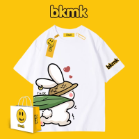 BKMK เสื้อยืดแขนสั้นลายกระต่ายสำหรับผู้ชาย,เสื้อเสื้อผ้าคู่รักผ้าคอตตอนทรงหลวมสำหรับใส่ฤดูร้อนใหม่พิมพ์ลายแบรนด์ทันสมัย