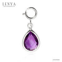 LenYa Jewelry เครื่องประดับประเภท Charm ตัวเรือนเงินแท้ 925 ชุบทองขาว ประดับด้วยพลอยทรงหยดน้ำเล็กๆน่ารัก สีม่วง อเมทิสต์ (Amethyst) เจียระไนแบบ Double Checker Board