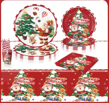 Christmas Party Disposable Tableware Set Santa Claus Snowman Paper