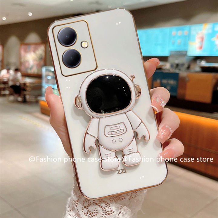 เคสโทรศัพท์-vivo-y27-4g-5g-2023-phone-case-เคส-vivo-y78-5g-แฟชั่นมนุษย์อวกาศที่วางโทรศัพท์ล่องหนเคสเคลือบอิเล็คโทรเพลทปกอ่อน