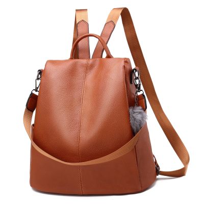 Backpack female 2021 new tide ms han edition fashion soft leather backpack students bag handbag