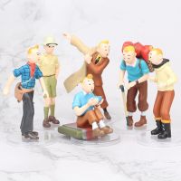 【CW】6PCS/LOT Children Cartoon Anime The Adventures of Tin PVC Figure Toys TinCollectible Model Toys Cake Plugin For Boys Gift