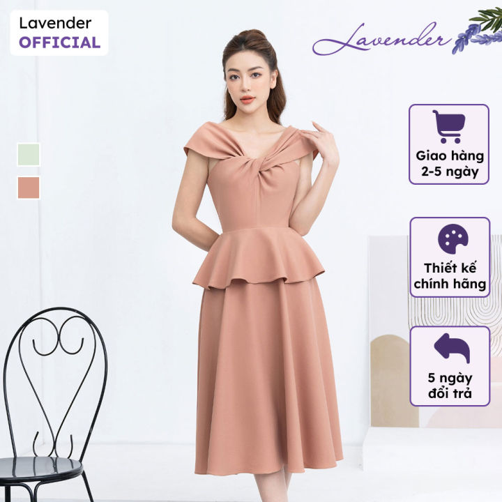 Đầm dự tiệc sang trọng LAVENDER dáng xòe peplum cổ V tay chờm ...