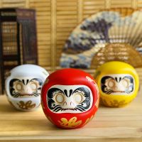 3pcs 1 set 4 Inch Japanese Ceramic Daruma Doll Lucky Cat Fortune Ornament Money Box Office Tabletop Feng Shui Craft Home Decoration Gifts