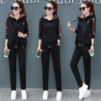 Spot parcel post Three-Piece New Womens Fleece-Lined Thickened Winter Hooded Sweater Womens Leisure Warm Sportswear Fashion Suit Fashion