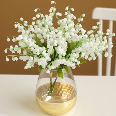 1 Branch Artificial Lily Of The Valley Flower White Plastic Fake Lily Flower For Wedding Bridal Bouquet Party Decor Green Plant