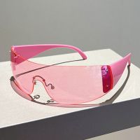 【LZ】☢₪☽  Y2K Rimless Brand Designer Sunglasses Women For Men 2023 One Piece Trending Luxury Sun Glasses Rivet Steampunk Pink Shades UV400