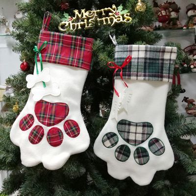 Cute Plaid Gift Candy Bag Tree Pendant Plush Christmas Socks Hanging Ornaments Gifts Candy Sacks Party Supplies Xmas Decorations