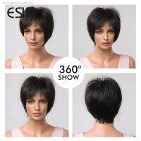 ESIN Synthetic Wigs Natural Short Black Wig Hair Natural daily Usage Black Wig With Bangs Womens wigs for White and Black Women [ Hot sell ] Toy Center 2