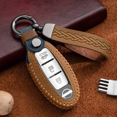 Car Key Case Fob Cover Leather for Nissan Patrol Sylphy Bluebird Qashqai Tiida Murano BTR Sunny Keyring Keychain Holder Shell