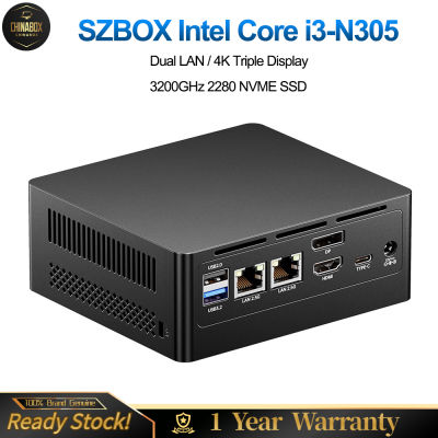 SZBOX I3-N305 N305 M9N หน้าต่างพีซีขนาดเล็ก11 PRO DDR4 3200GHz 2280 NVME สายแลนคู่ SSD 4K จอแสดงผลสามจอ USB คีย์บอร์ดเกมเดสก์ท็อป3.2