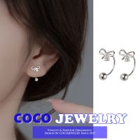 Cocojewlry ต่างหูหัวเข็มขัดโบว์ต่างหูเงินขนาดเล็กต่างหูเจาะตุ้มหูเรียบง่ายหูแกนกระดูก