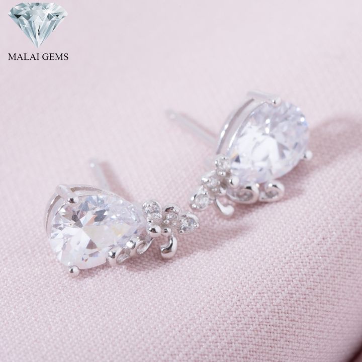 malai-gems-ต่างหูเพชร-เงินแท้-silver-925-เพชรสวิส-cz-เคลือบทองคำขาว-รุ่น-155-e016-112-แถมกล่อง-ต่างหูcz-ต่างหูเงินแท้