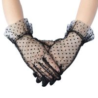 Women Gloves Elastic Sexy Lace Short Full Finger Mittens Lotus Leaf Sheers Elegant Lady Driving Gloves