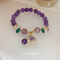 CIFbuy Purple crystal zircon agate round bracelet sweet temperament niche Chinese style bell pendant double layer bracelet temperament bracelet women