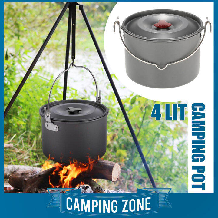 4 LITER CAMPING POT Hanging Pot Outdoor Picnic Campfire Pot Tripod Hanging Cooking Pot