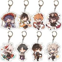 Anime Genshin Impact Kunikuzushi Morax Kaeya Xiao Hu Tao Tartaglia Acrylic Keychain Badge Cartoon Cosplay Pendant Accessories