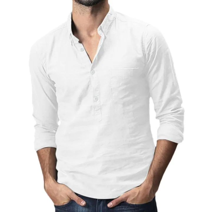 Benficial Mens Cotton Solid Color Turn Down Collar Chest Pocket Loose Casual Shirts 2019 Summer Benficial Mens Cotton Solid Color Turn Down Collar Chest Pocket Loose Casual Shirts 2019 Summer