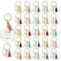 120Pcs Acrylic Keychain Blanks Tassels Clear Circle Blanks with Hole Key Rings with Chain Jump Rings for DIY Keychains