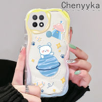 เคส Chenyyka สำหรับ OPPO A15 A35 A15s เคส4G ลายการ์ตูนหมีโลกเนื้อครีมขอบคลื่นนุ่มเคสมือถือกันกระแทกแบบใสสร้างสรรค์เคสโปร่งใสลายกล้องถ่ายรูปซิลิกาเจลฝาครอบป้องกัน