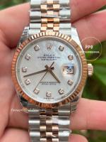 นาฬิกาข้อมือ Rolex Datejust 36mm.  Mother of Pear Dial Twotone 2k Rosegold  หน้าปัดฝังเพชร (TOP SWISS) (สินค้าพร้อมกล่อง+การ์ด) (ขอดูรูปเพิ่มเติมได้ที่ช่องแชทค่ะ)