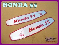 HONDA 55 FUEL TANK "ALUMINUM" DECAL size 3cm.x13.5cm. #แผ่นเพลทข้างถังน้ำมัน ซ้าย-ขวา อลูมิเนียม ตัวหนังสือแดง