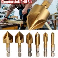 【▼Hot Sales▼】 hqdeeq 6ชิ้นก้านหกเหลี่ยมเคลือบไทเทเนียมห้าร่อง Countersink เอชเอสเอสบิทเจาะ5สว่านเจาะรูอุปกรณ์เครื่องมือไฟฟ้าไม้