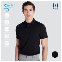 MOS เสื้อโปโลชาย คอปกแขนสั้น รุ่น SIMPLI5 Cool Mode ประหยัดไฟเบอร์ 5 ยับยากไม่ต้องรีด SPB001-BKB01 ดำ