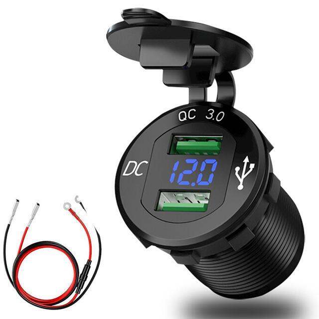 lz-12v-24v-car-quick-charge-3-0-dual-usb-charger-waterproof-socket-aluminum-power-outlet-fast-charge-with-led-voltmeter