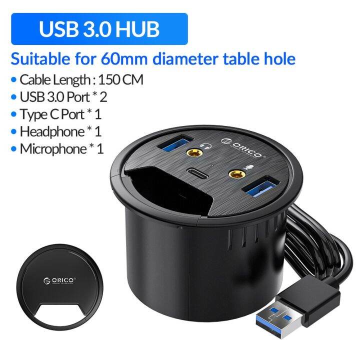 ORICO Desk Grommet USB 3.0 HUB With Microphone Headphone Type C