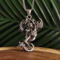 Vintage Mythology Dragon Girl Pendant Necklace for Male and Female Lovers Role Playing Anime Jewelry Gift