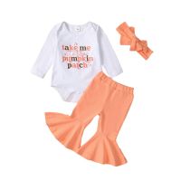 Pudcoco Infant Baby Girl Fall Clothes Letter Print Long Sleeve Crewneck Romper Flare Pants Headband Set 3Pcs Outfit 0-24M  by Hs2023