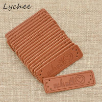 Lychee 20pcs Artificial PU Leather Made With Love Heart Labels Sewing Tags Garment Hat Bag Decor Cloth Markers Stickers Labels