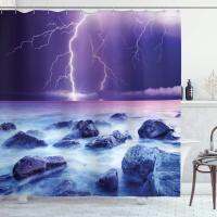 Storm Shower Curtain Stormy Sky Scary Ocean Rocks Night View Art Printed Abstract Color ผ้า Hook ตกแต่งห้องน้ำ 180 * 180 ซม