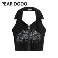 PEAR DODO ผู้หญิงเกาหลีร้อนเพชรคอแขวนความงามกลับสั้นสายคล้องไหล่เสื้อกั๊ก