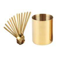 13 Pcs Accessories: 1 Pcs Flower Vase for House Office &amp; 12Pcs/Set Round Shape Coffee Spoon Stainless Steel (Gold)