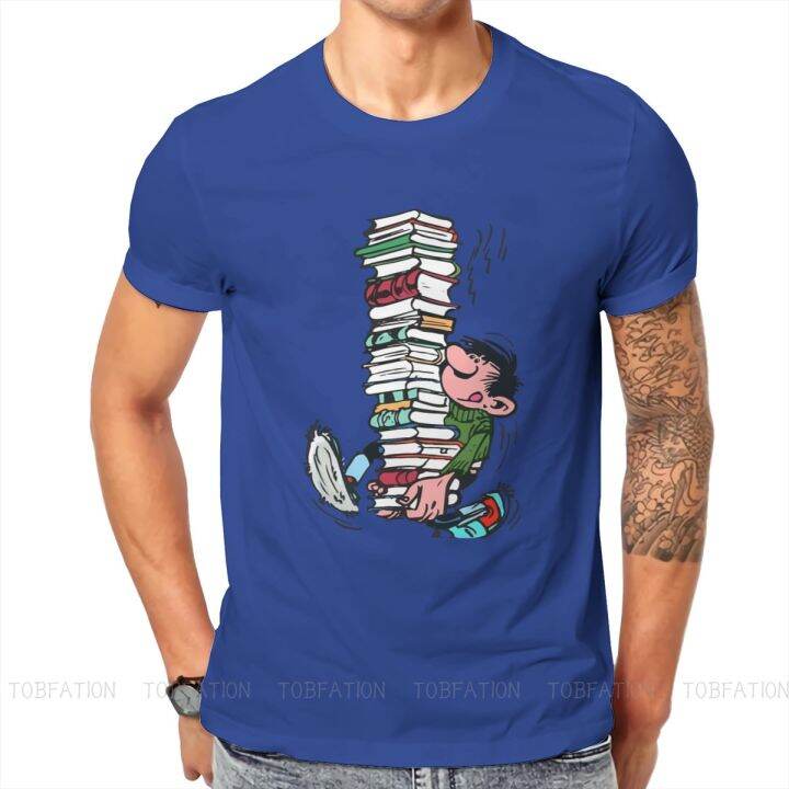 gaston-lagaffe-comics-tshirt-สำหรับผู้ชายพร้อมหนังสือ-soft-casual-tee-เสื้อยืดความแปลกใหม่อินเทรนด์หลวม