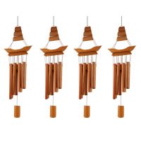 4X Bamboo Wind Chime Handmade Natural Ring Home Decor Wind Chime Hanging Ornament Outdoor Yard Wind Bell