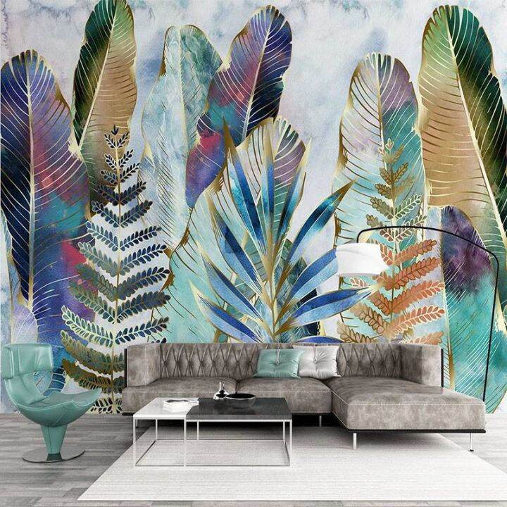 Custom Wall 3D Mural Wallpaper Nordic Tropical Plant Leaves Watercolor