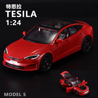 1:24 Tesla Model S High Simulation Diecast Metal Alloy Model Car Sound Light Pull Back Collection Kids Toy Gifts F593