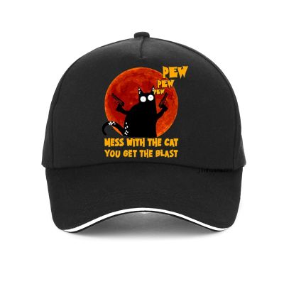 Pew Pew Madafakas Black Cat with Knife Print Funny Baseball cap Summer men women outdoor leisure adjustable snapback hats