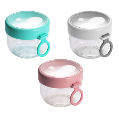 3pcs 600ml Plastic Daily Office Large Capacity Food Storage Portable Yogurt Leakproof With Lid Spoon Breakfast Overnight Oat Container