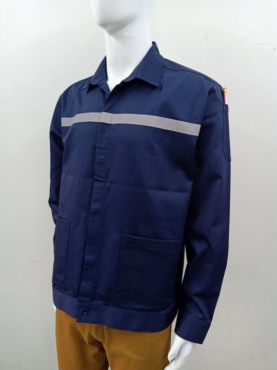 เสื้อช็อป-เสื้อช่าง-แขนยาว-ติดสะท้อนแสง-ผ้าฝ้ายแคนวาสระบายอากาศไม่ร้อน-จากโรงงานในไทย