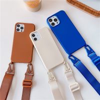 【Enjoy electronic】 Luxuly Cute Black Portable Adjustable Strap Cord Chain Case For iPhone 13 12 Pro Max XR XS 8 7 Plus 11 14 Shockproof Matte Cover