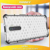 HANNEY สำหรับ OPPO REALME C25 C15 C12 C20 C21 C11 X2 PRO RENO ACE เคสโทรศัพท์ Honeycomb กันกระแทก CLEAR Heavy เคสป้องกัน HYBRID TPU + PC เกราะฝาหลัง FC-01