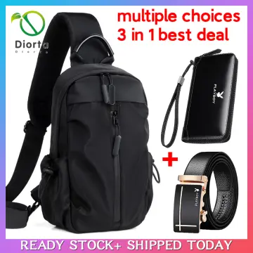 Multifunctional Black Men's Diagonal Shoulder Bag PVC Shoulder Bag