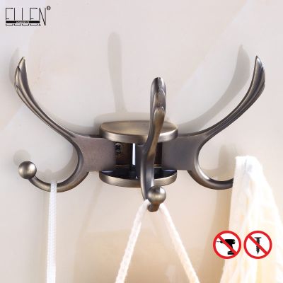 ☄□✤ ELLEN Bathroom Robe Hooks Turning Wall Hanger Antique Bronze No Drilling Towel Hanger Punch-free Chrome Finished EF2302