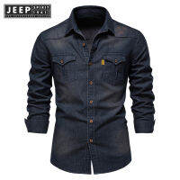 JEEP SPIRIT 1941 ESTD เสื้อเชิ้ตผ้าฝ้ายยืดได้สำหรับผู้ชาย,เสื้อคาวบอยคุณภาพแขนยาวสำหรับผู้ชายเสื้อผ้าดีไซน์เนอร์ทรงสลิมฟิตลำลองปี1941