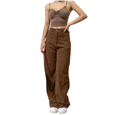 Female trousers Fashion Casual Corduroy Mopping Drape Solid Color Street Wide Leg Pants Casual Trousers pantalones de mujer